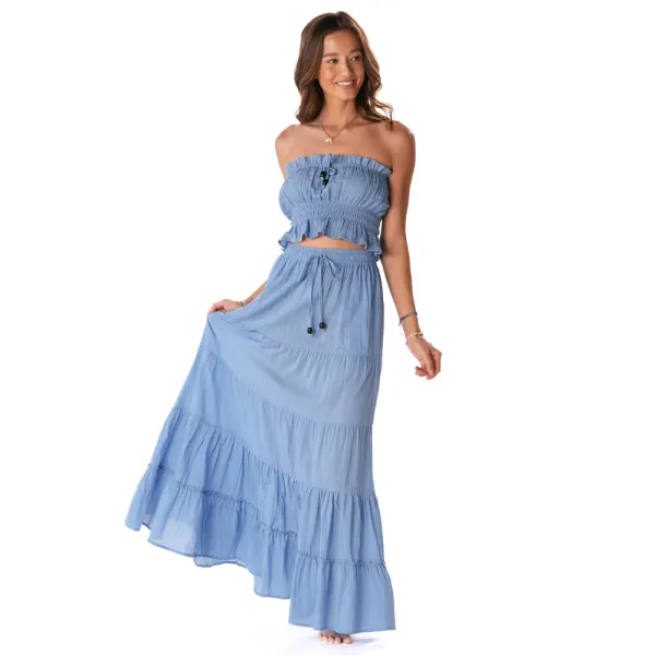 "Shipwrecked" Maxi Skirt - Denim Blue