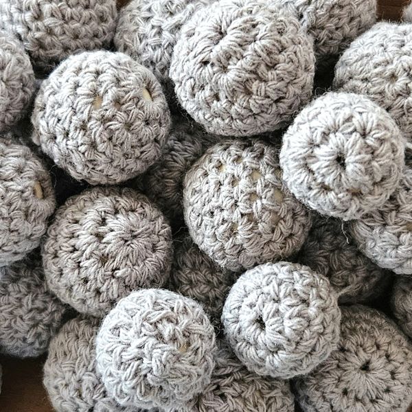 Heklede Perleballer- 10 stk Grå
