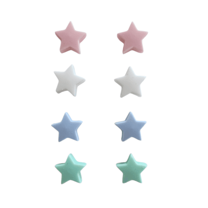 Hovedbilde 5 pk Silikonperle - Stjerner 4 Farger